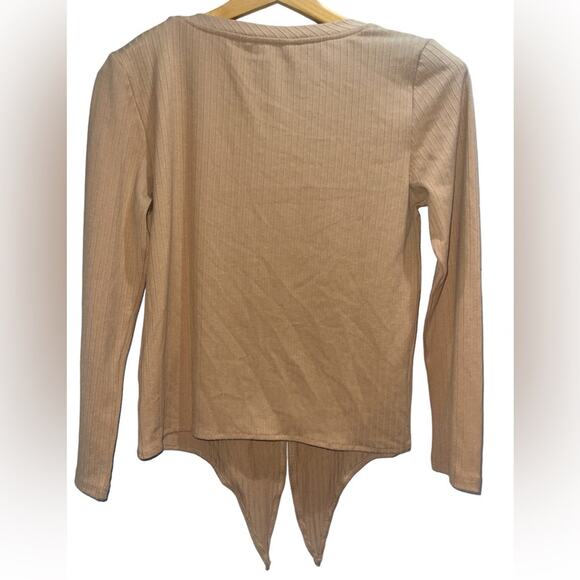 VELVET HEART Women's Camel Ribbed Tie Front V-Neck Long Sleeve Knit Top Sz S - Picture 3 of 6